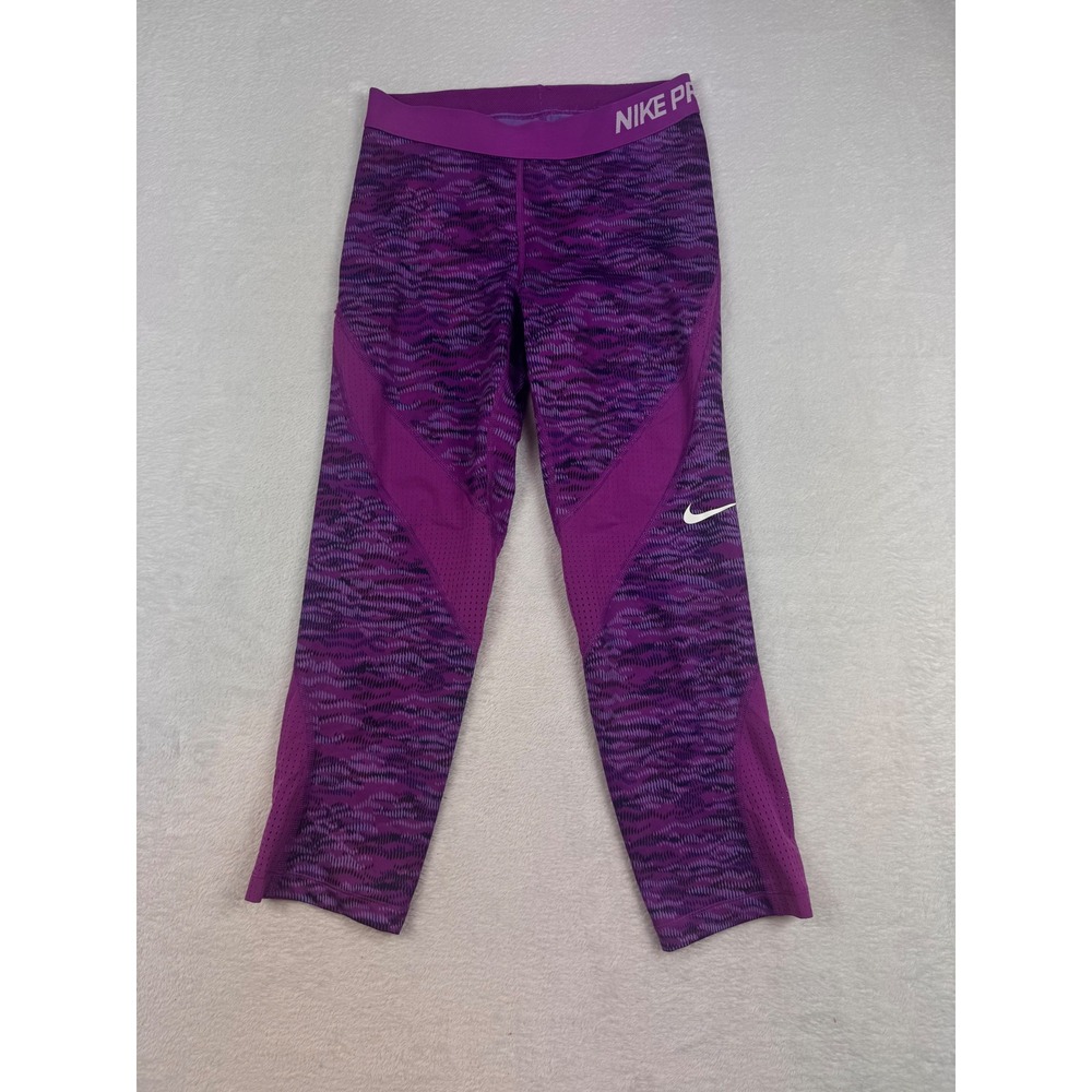 Nike Pro Womens Purple Wave Pattern Mesh Panel Capri Training Leggings Size M